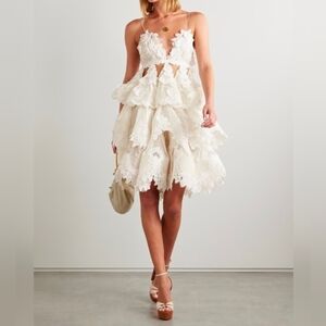 ZIMMERMAN Crush Tiered Ruffled Lace- Trimmed Linen And Silk Mini Sz1